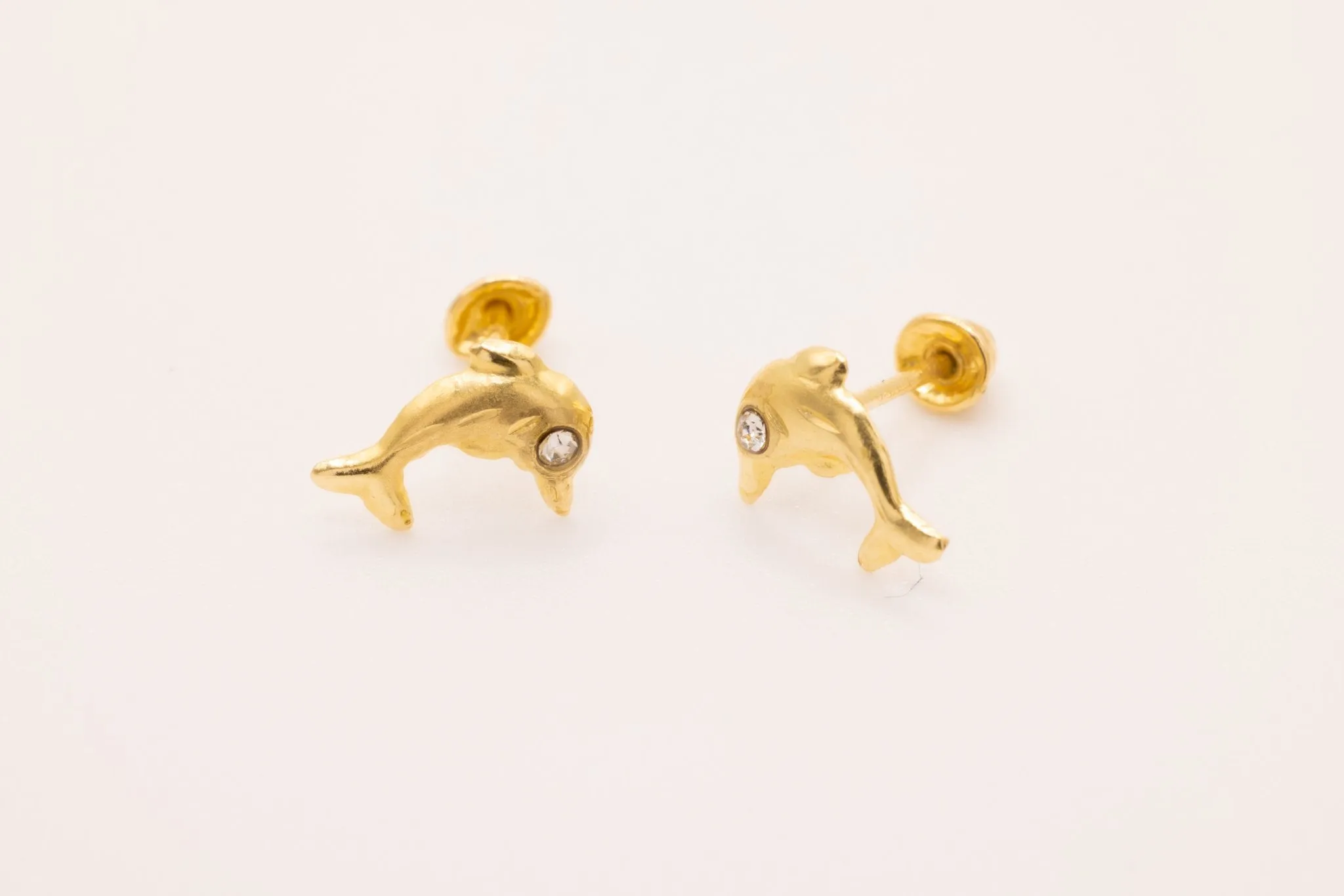 10K Gold Dolphin CZ Stud Wholesale Earrings, .7mm X .5mm, Solid 10K Gold with Cubic Zirconia