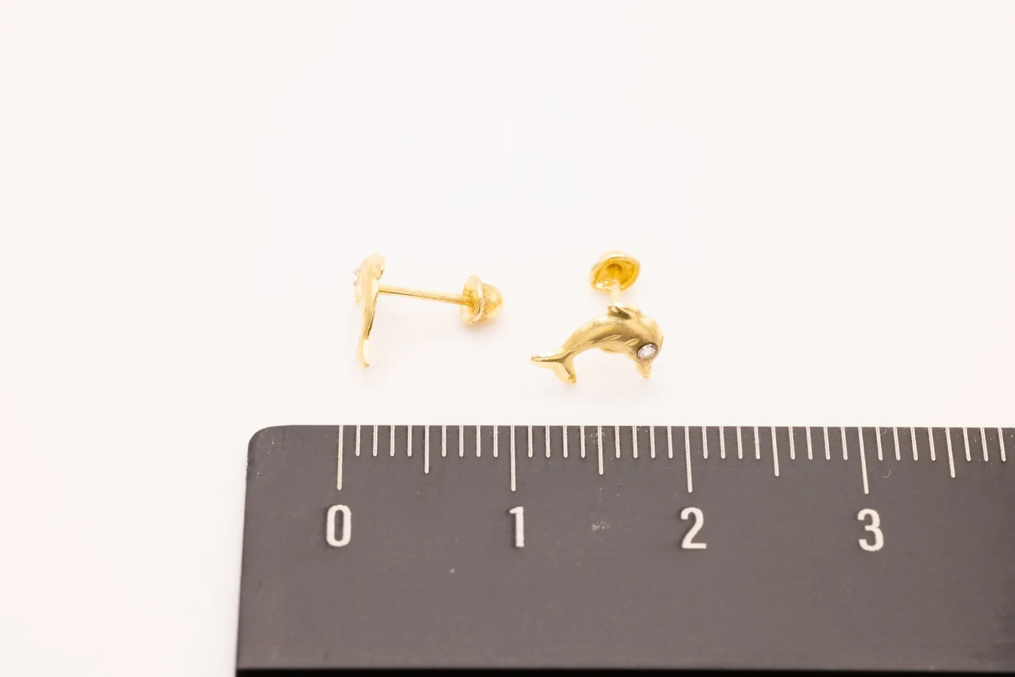 10K Gold Dolphin CZ Stud Wholesale Earrings, .7mm X .5mm, Solid 10K Gold with Cubic Zirconia