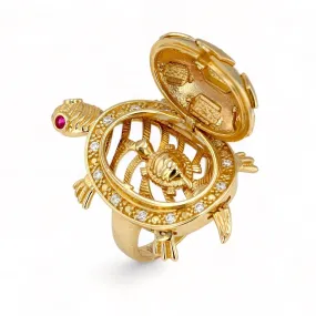 14k yellow gold articulated  small turtle ring-2203