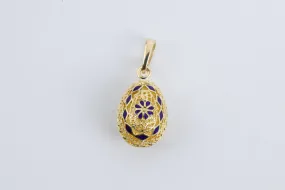 14k Yellow Gold Blue Enamel Filigree Egg Pendant (2.36g.)