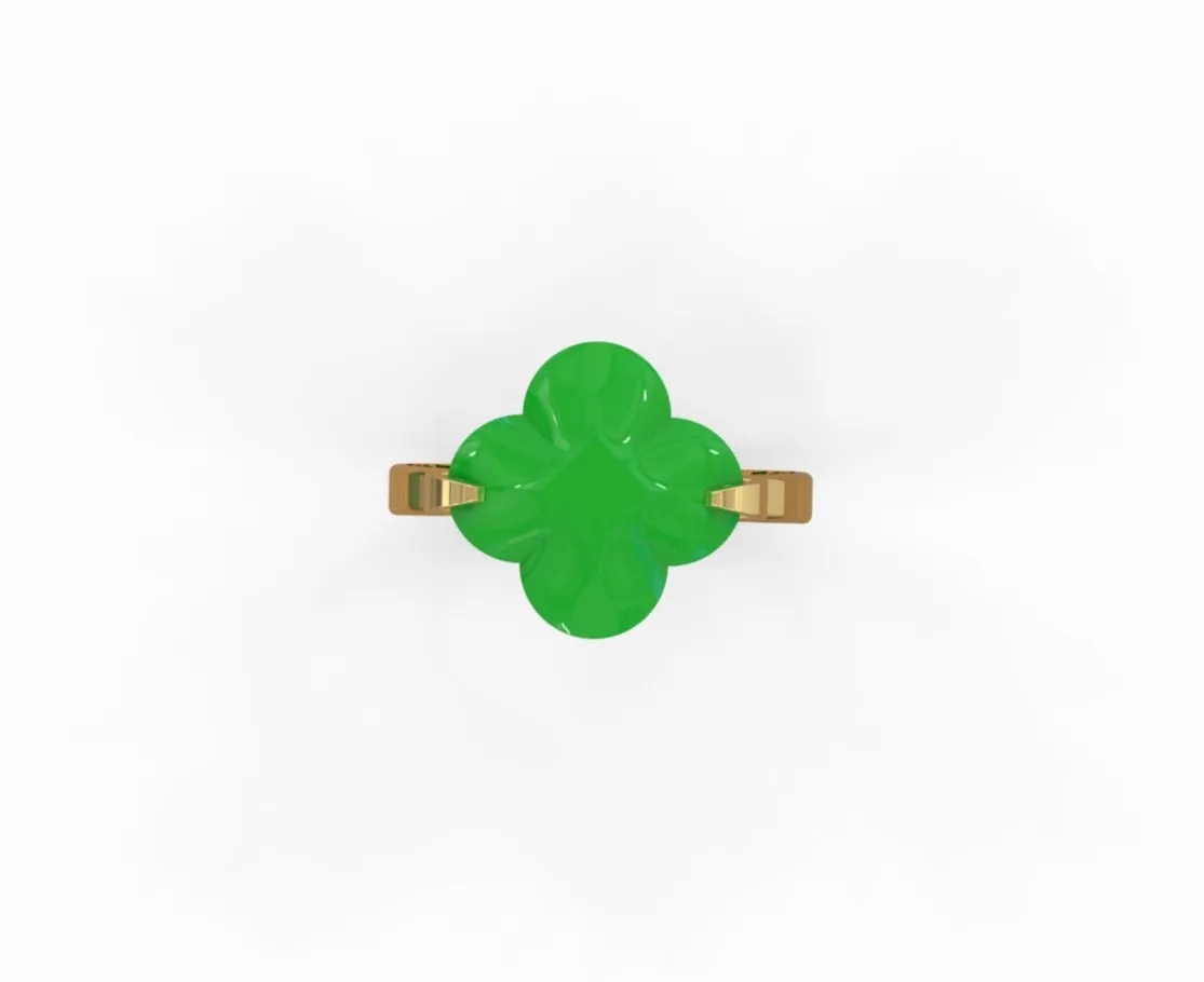 14K Yellow gold Green faceted clover ring-639940