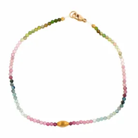 18K Yellow Gold Watermelon Tourmaline Beaded Bracelet