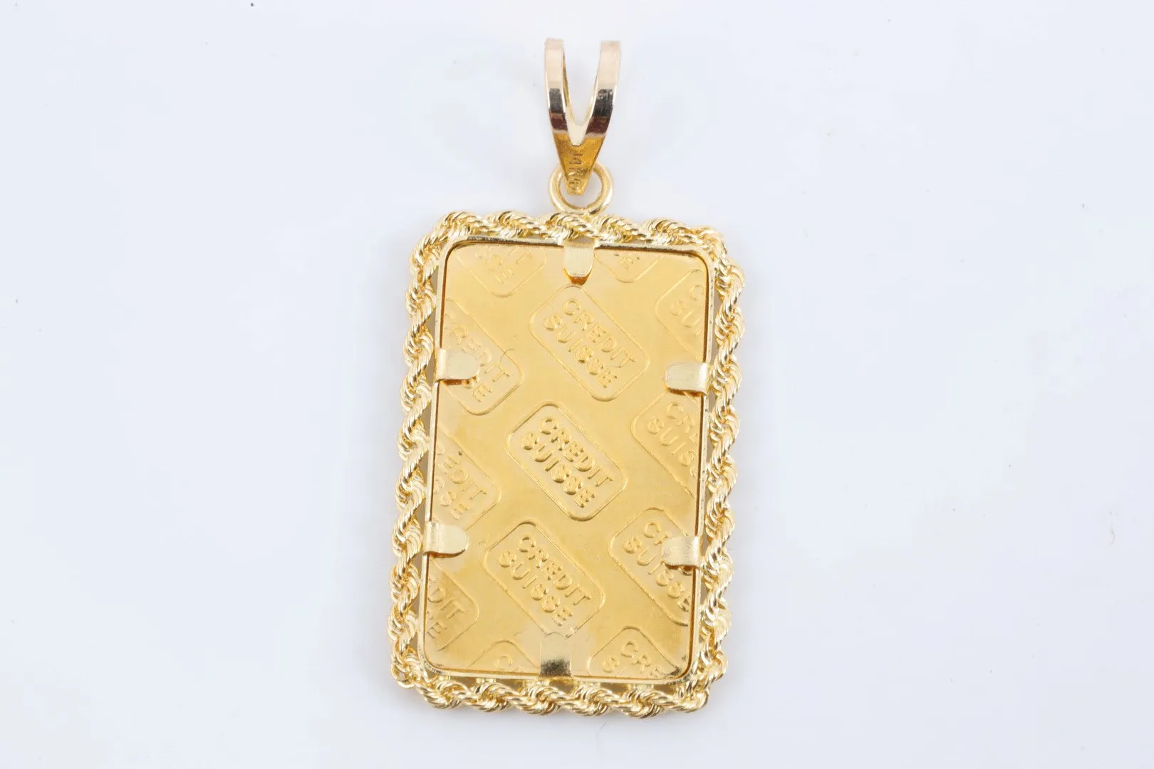 24k Yellow Gold Credit Suisse Ingot Pendant w/ 14k Yellow Gold Bezel (3.87g.)