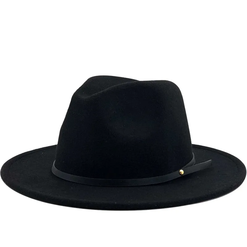 54-56-60CM Women Men Wool Vintage Gangster Trilby Felt Fedora Hat With Wide Brim Gentleman Elegant Lady Winter Autumn Jazz Caps