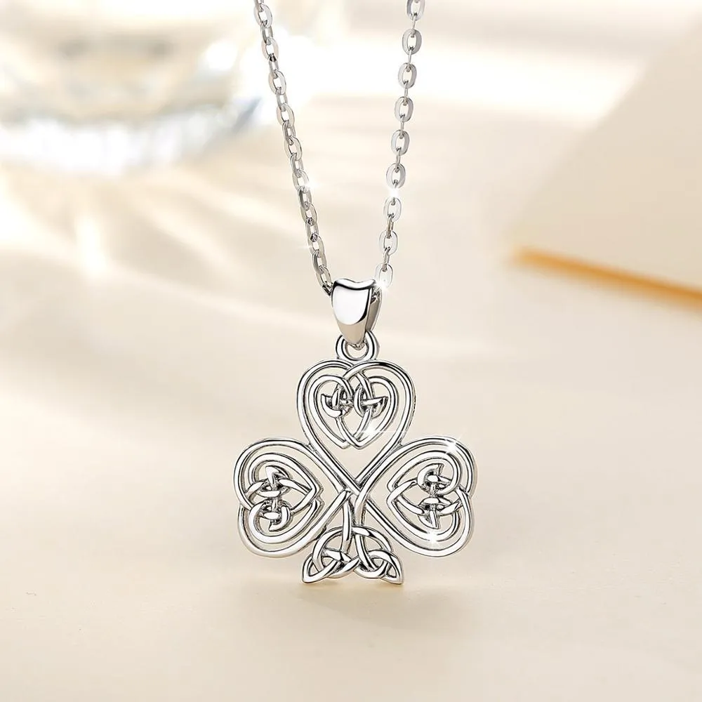 925 Sterling Silver Celtic Shamrock / Irish Clover Pendant Necklace