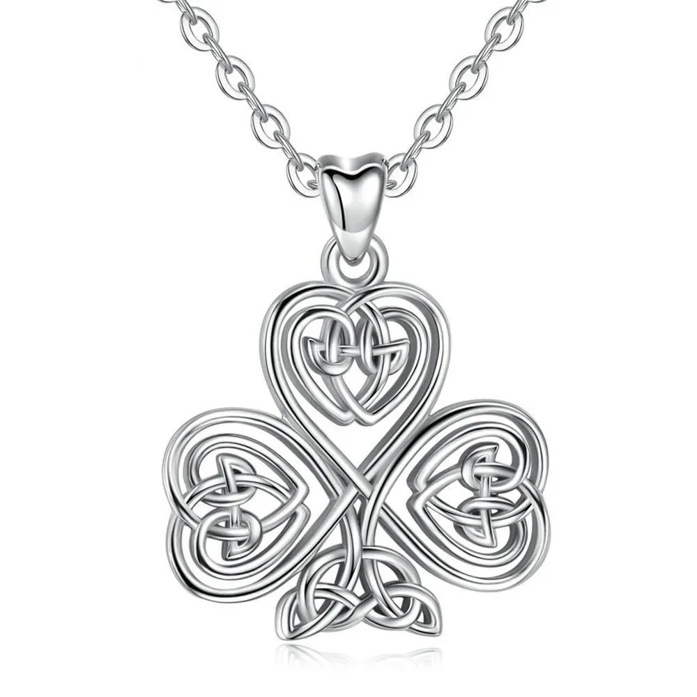 925 Sterling Silver Celtic Shamrock / Irish Clover Pendant Necklace