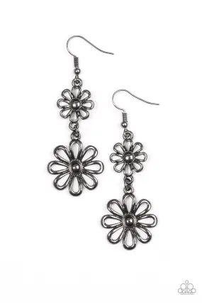 A Date With Daisies Gunmetal Black Flower Earrings - Paparazzi Accessories