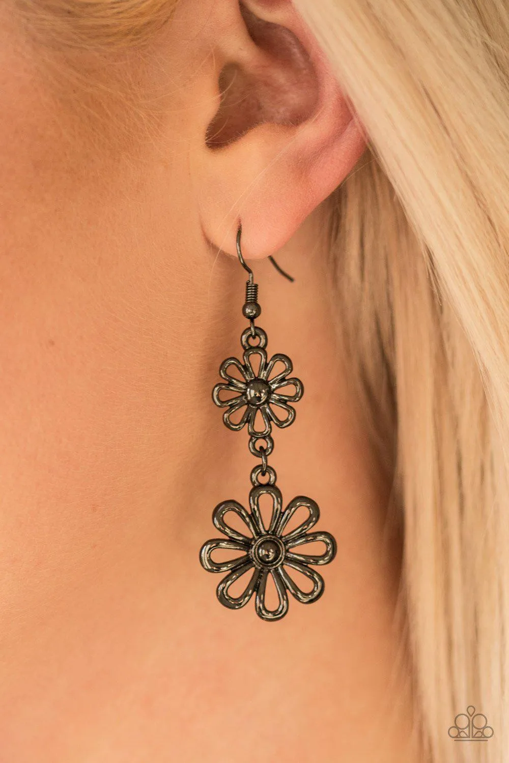 A Date With Daisies Gunmetal Black Flower Earrings - Paparazzi Accessories