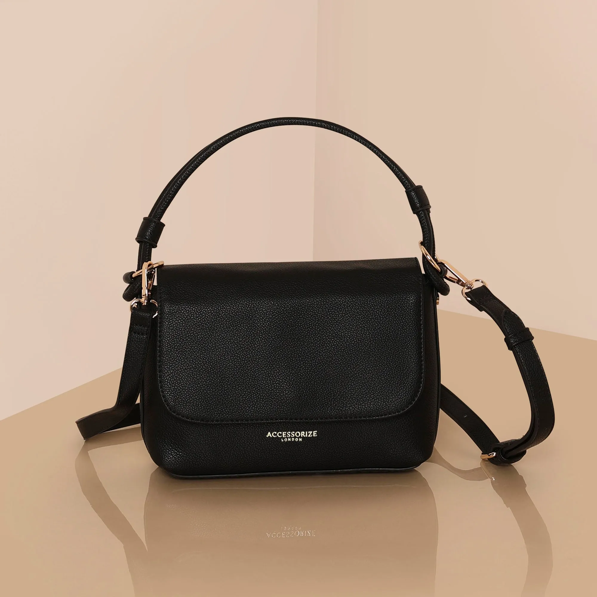 Accessorize London Women's Black Double Strap Handheld Bag