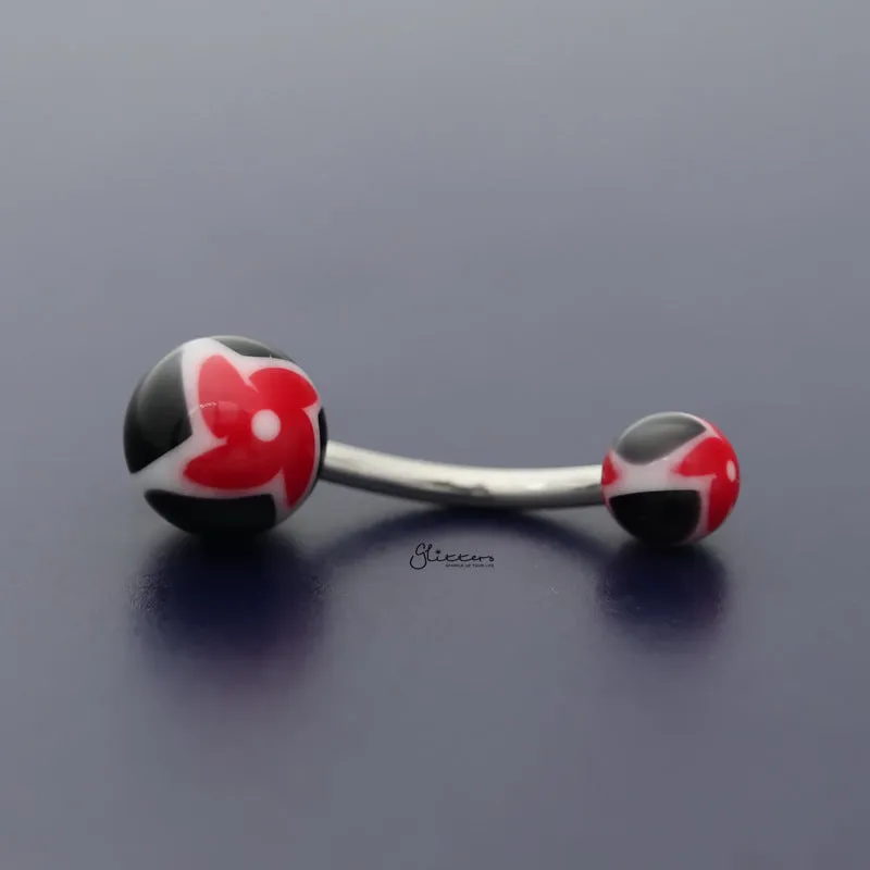 Acrylic Twister Flower Balls Belly Button Navel Ring - Black/Red