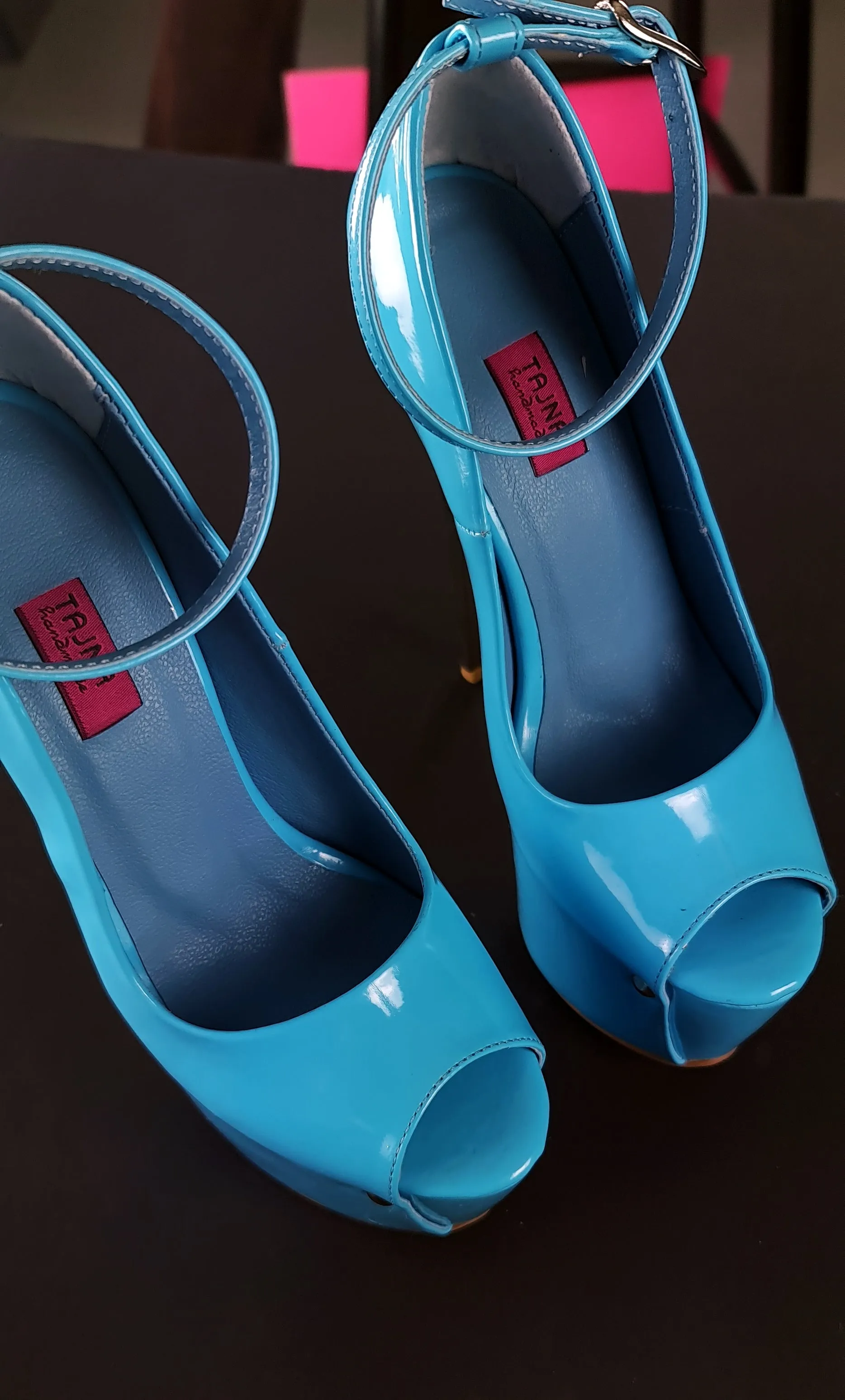 Baby Blue Gloss Ankle Strap Metallic High Heels