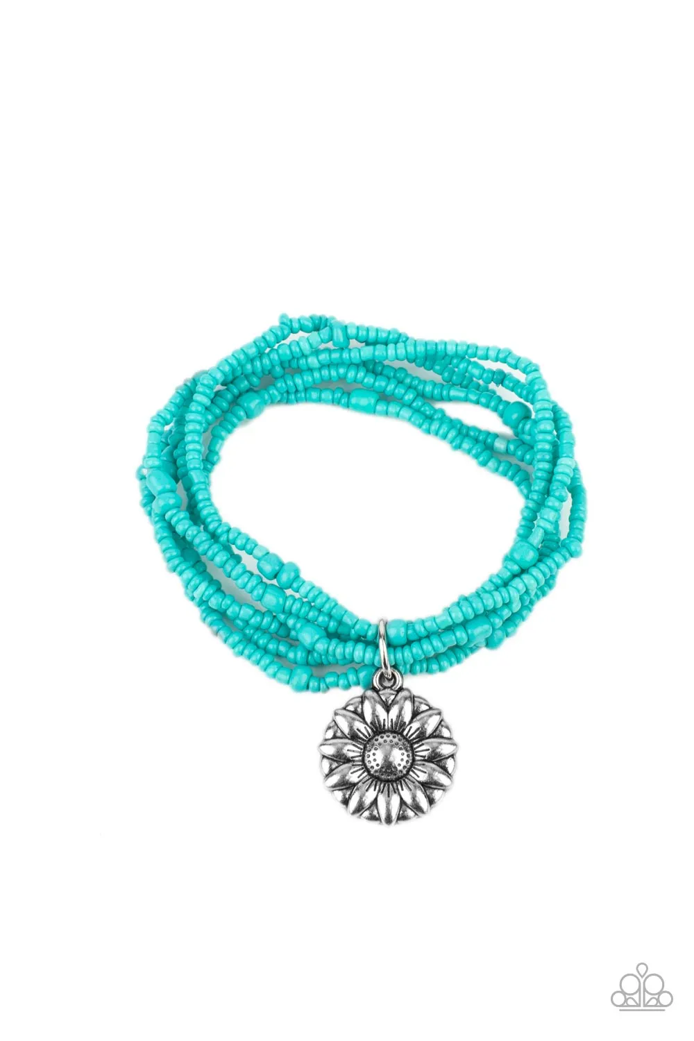 Badlands Botany Turquoise Blue Seed Bead Flower Bracelet - Paparazzi Accessories