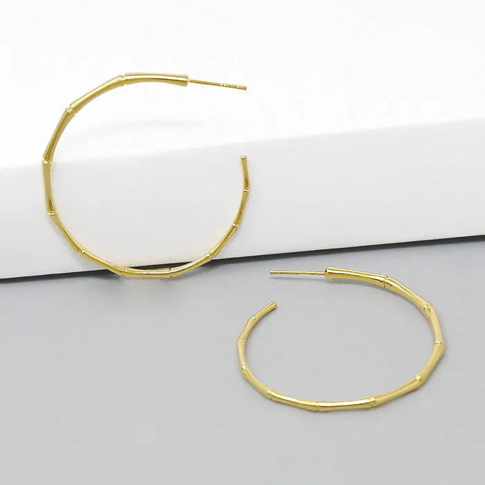 Bamboo Texture Gold Dipped Hoop Earrings