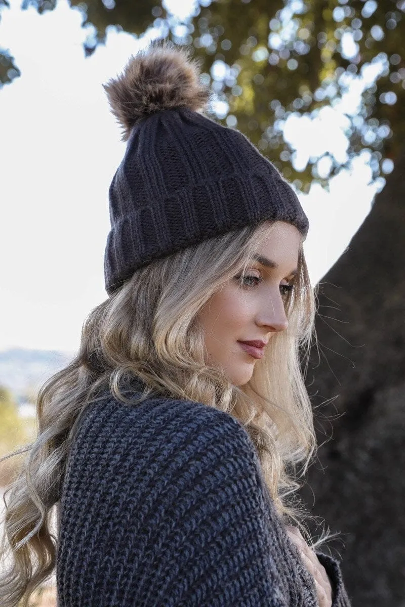 Basic Ribbed Pom Beanie