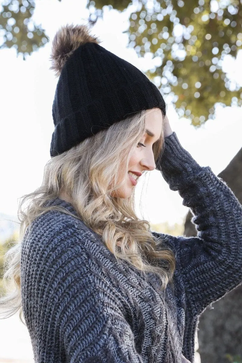 Basic Ribbed Pom Beanie