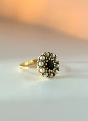 Billie flower sapphire pearl entourage ring 14k gold