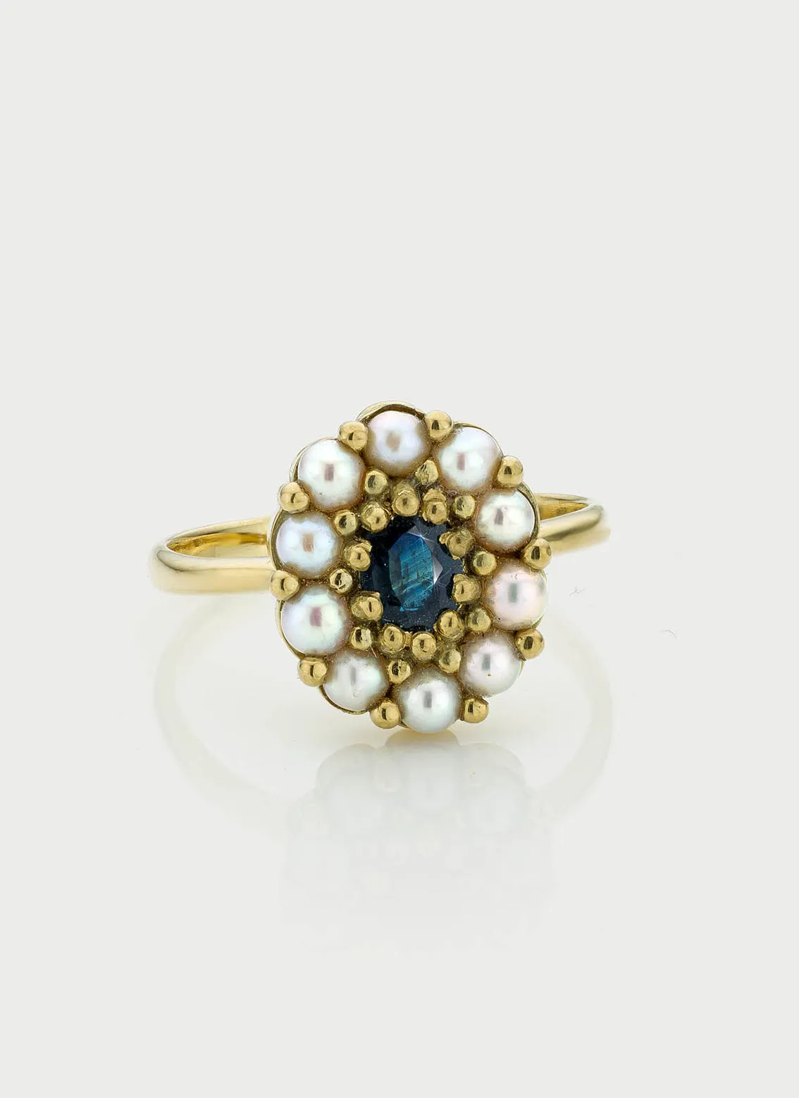 Billie flower sapphire pearl entourage ring 14k gold