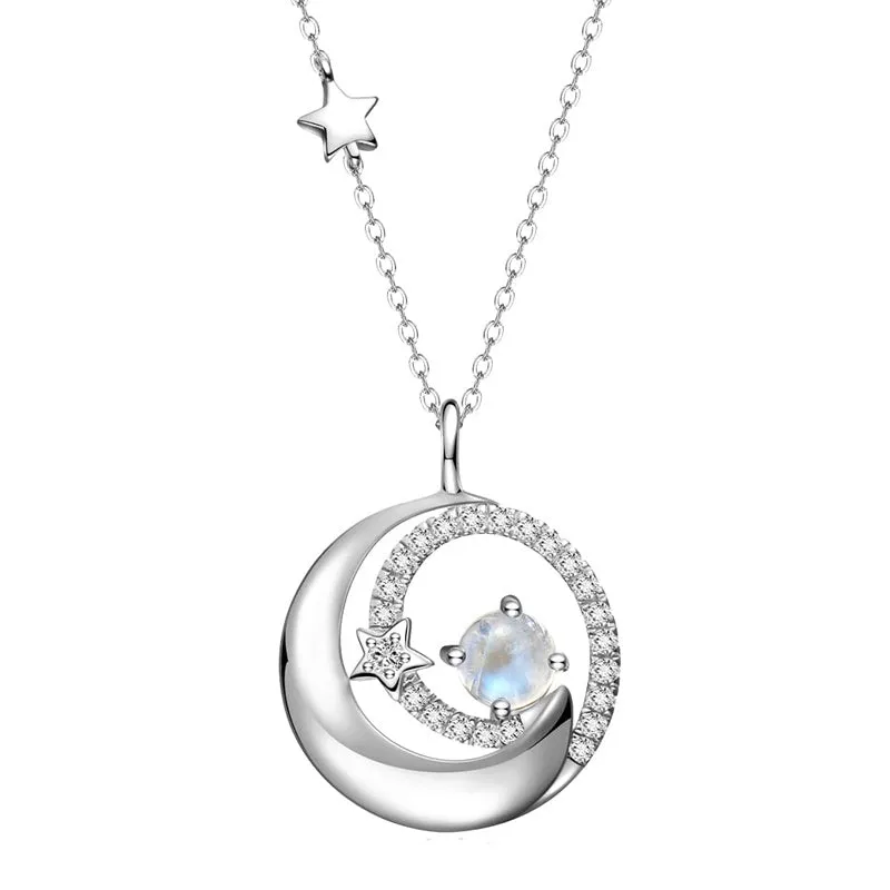 Birthstone Necklaces 925 Sterling Silver Moon and Star Pendant Fine Jewelry Birthday Christmas Gifts for Girls Mom Wife Lady Daughter