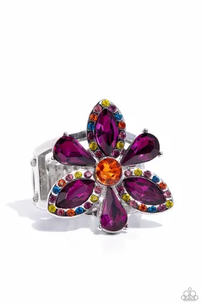 Blazing Blooms Multi & Purple Rhinestone Floral Ring - Paparazzi Accessories