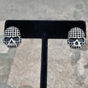 Bling Skull Earrings - Black Stone - Large Stud - SK2594E