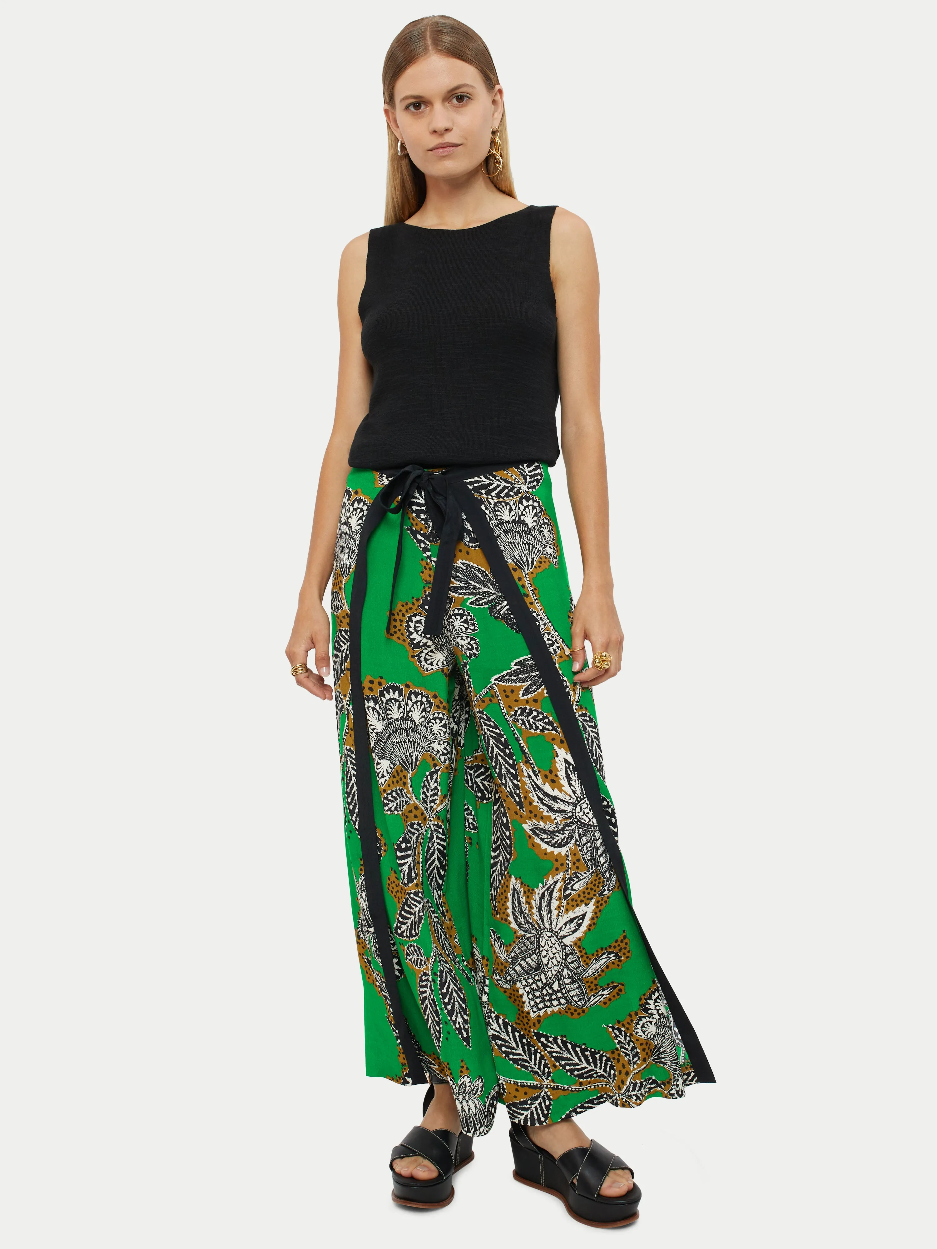 Block Floral Wrap Culotte | Green