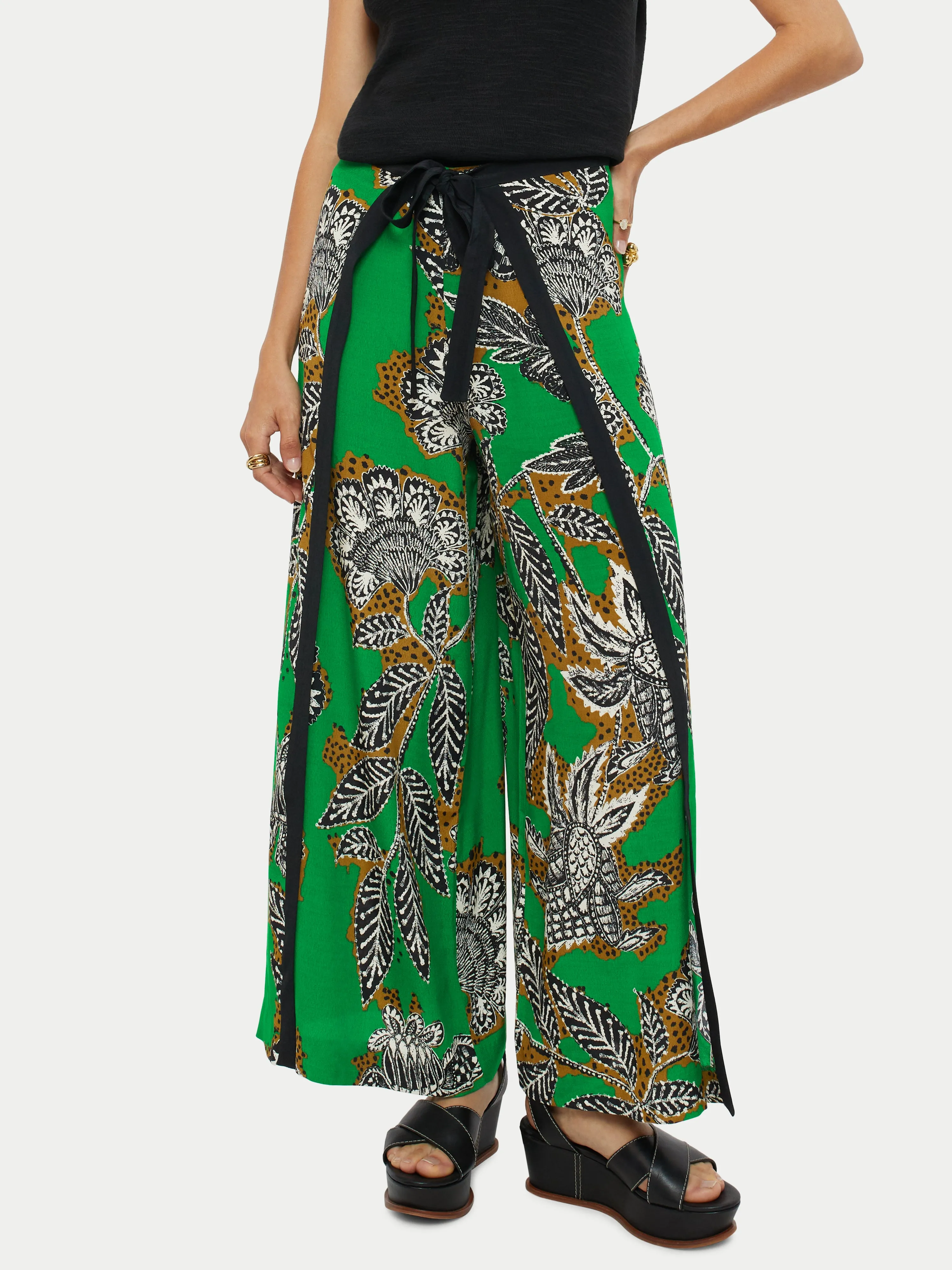 Block Floral Wrap Culotte | Green