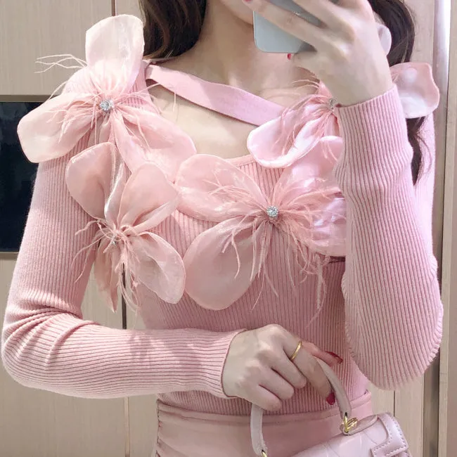 Blooming Flower Pinky Sweater Top