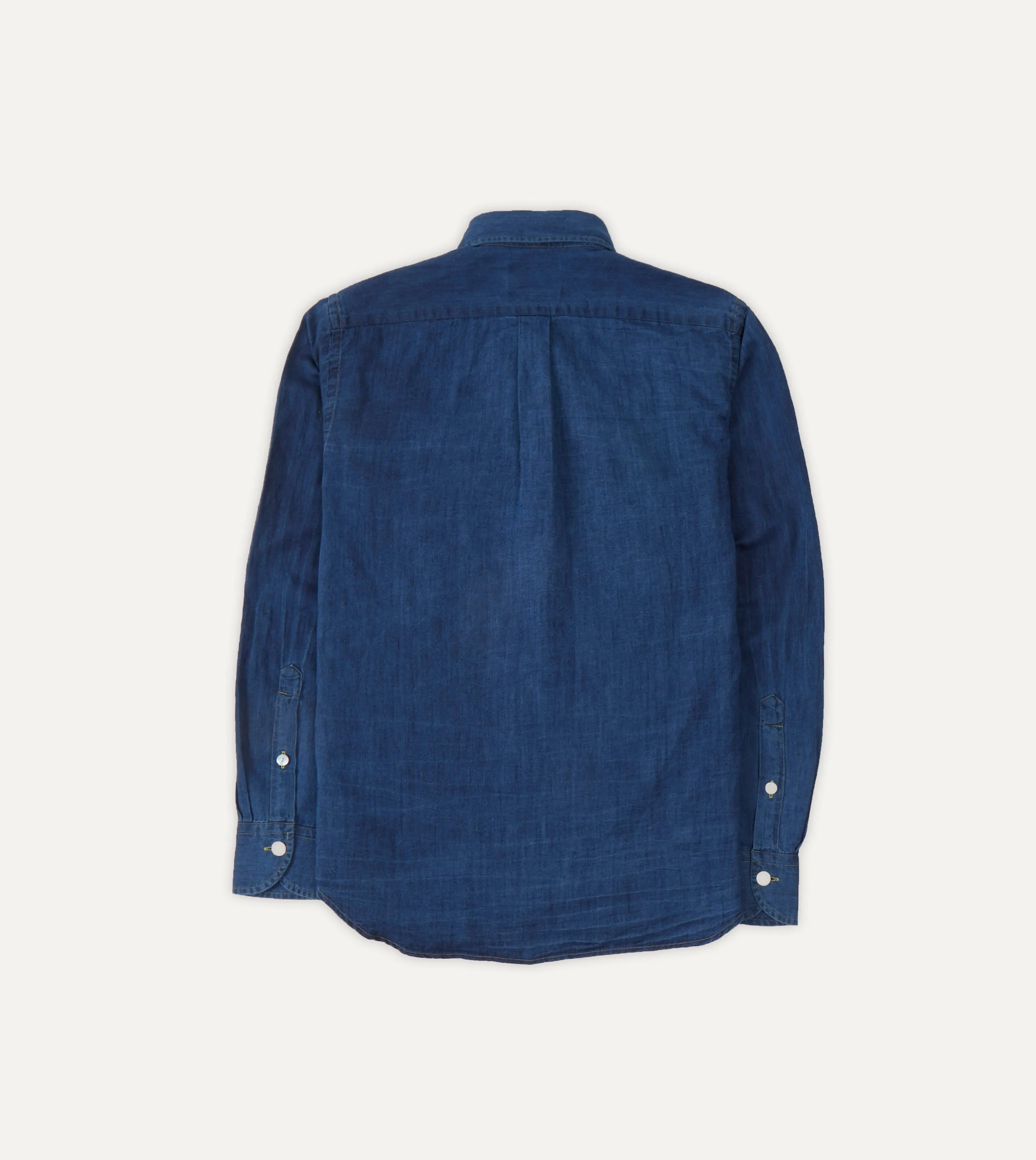 Blue Cotton Linen Two-Pocket Work Shirt