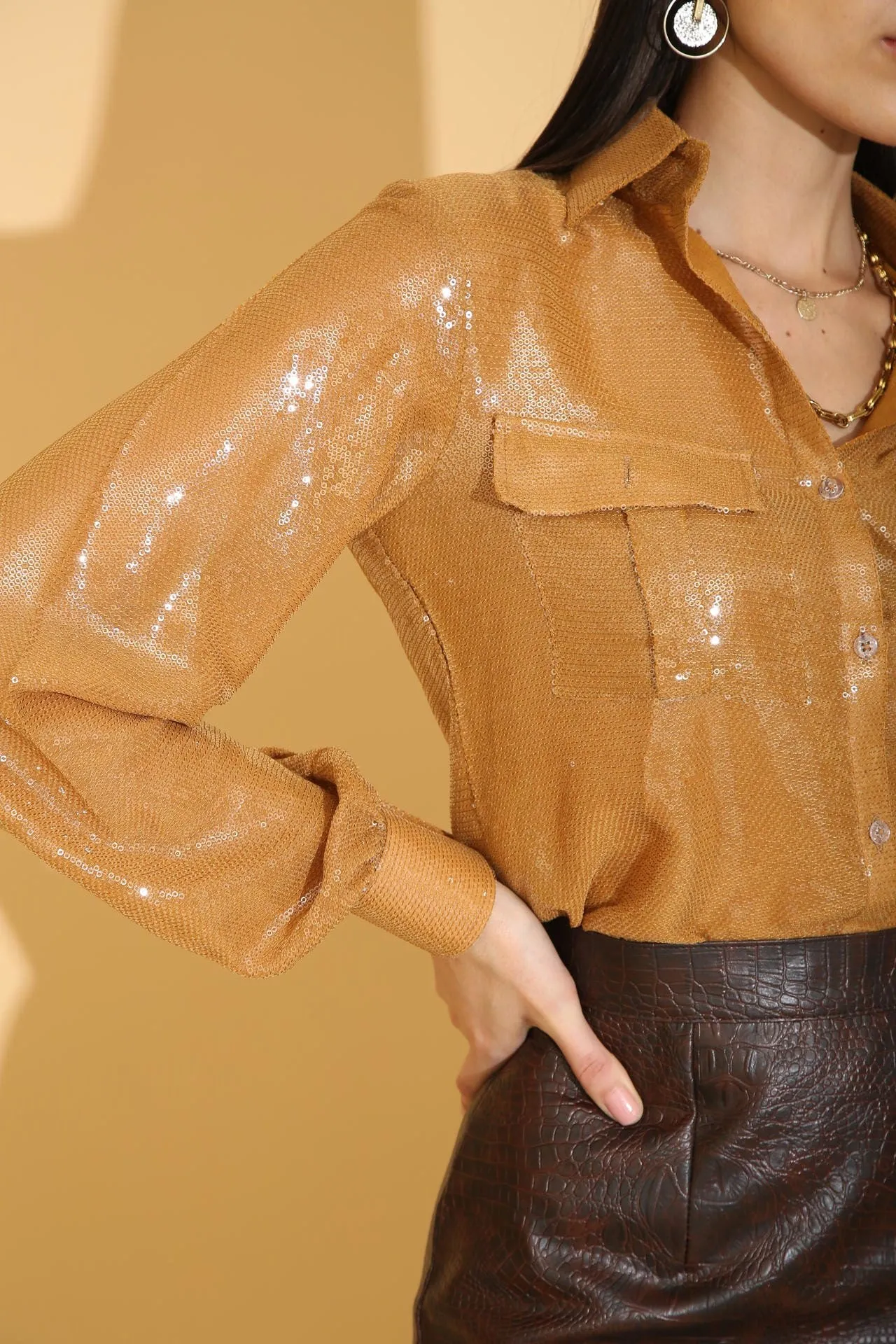 Burnt Gold Sequins Shirt