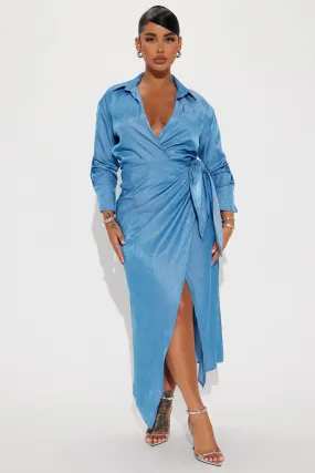 Business Classy Maxi Shirt Dress - Blue