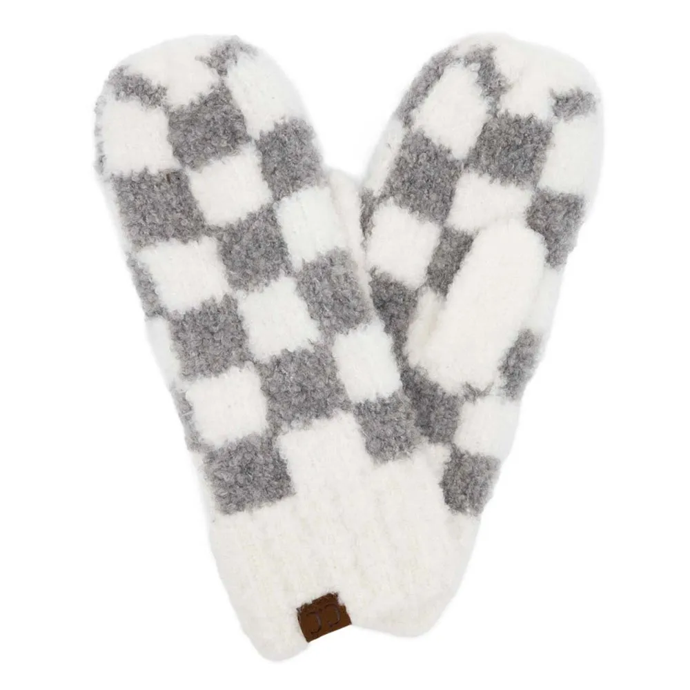 C.C Checkered Pattern Boucle Mittens