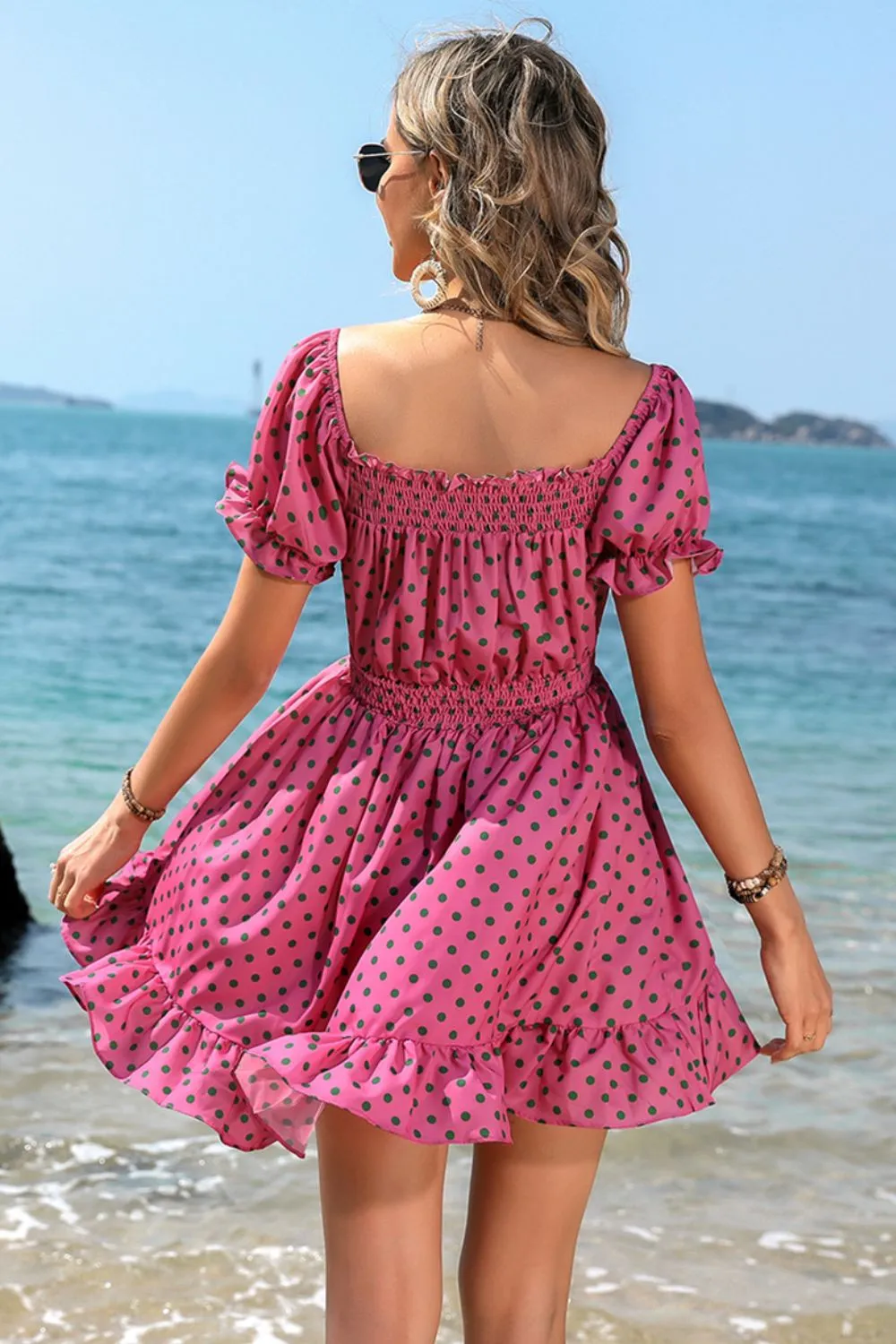 Charming Polka Dot Milkmaid Dress Outfit for Women - Square Neck, Smocked Waist, Perfect Summer Style