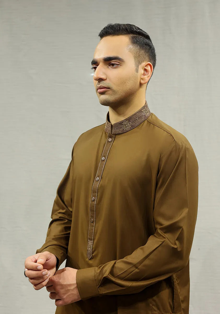 Classic Poly Viscose Breen Classic Fit Embroidered Suit