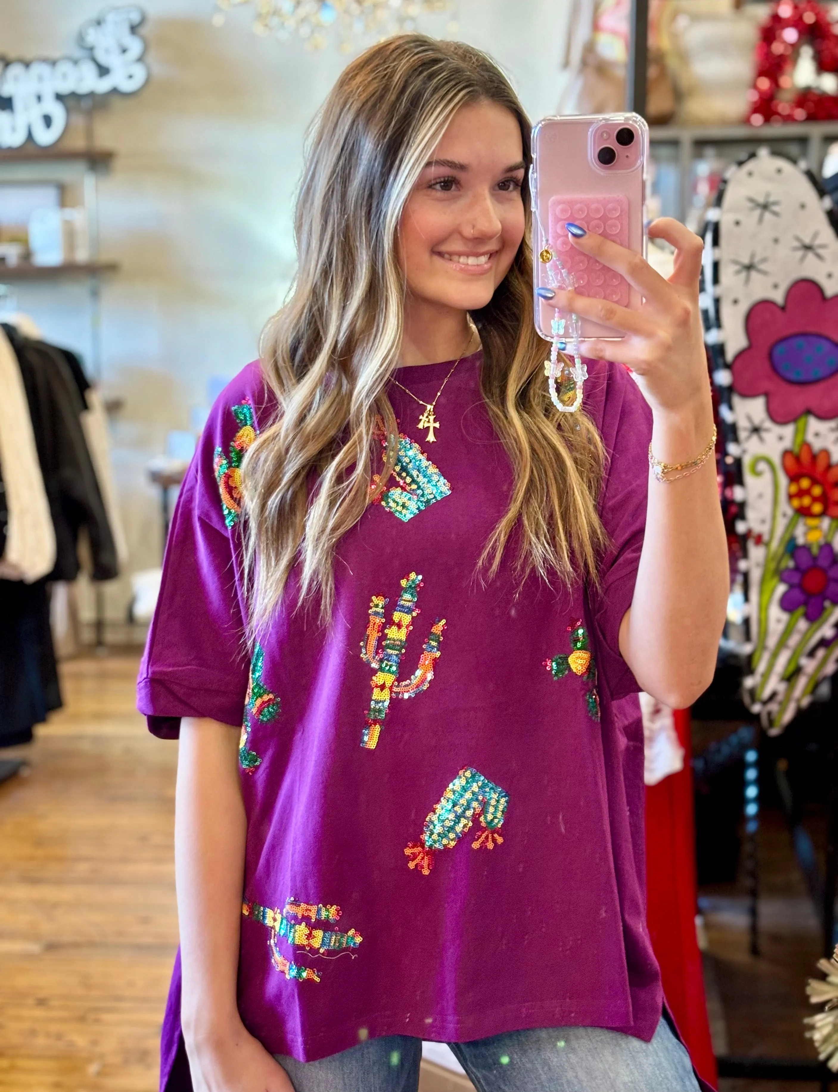 Colorful Cactus Sequin Top