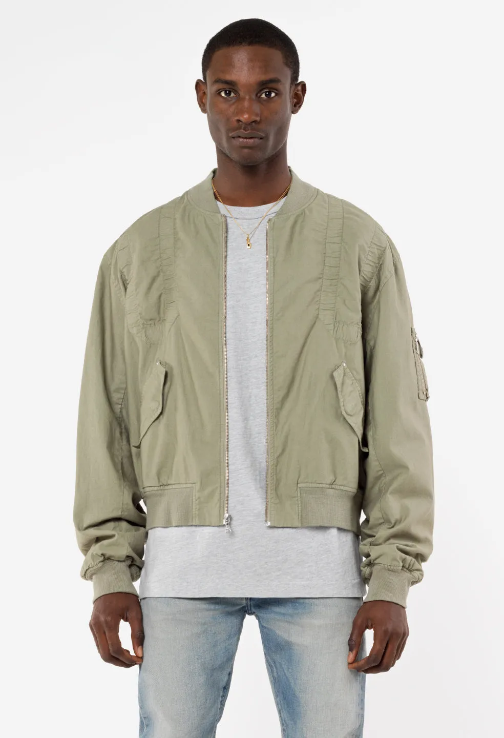 Cotton Poplin Frame Flight Jacket / Olive