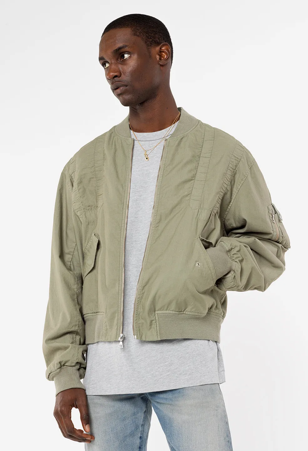 Cotton Poplin Frame Flight Jacket / Olive