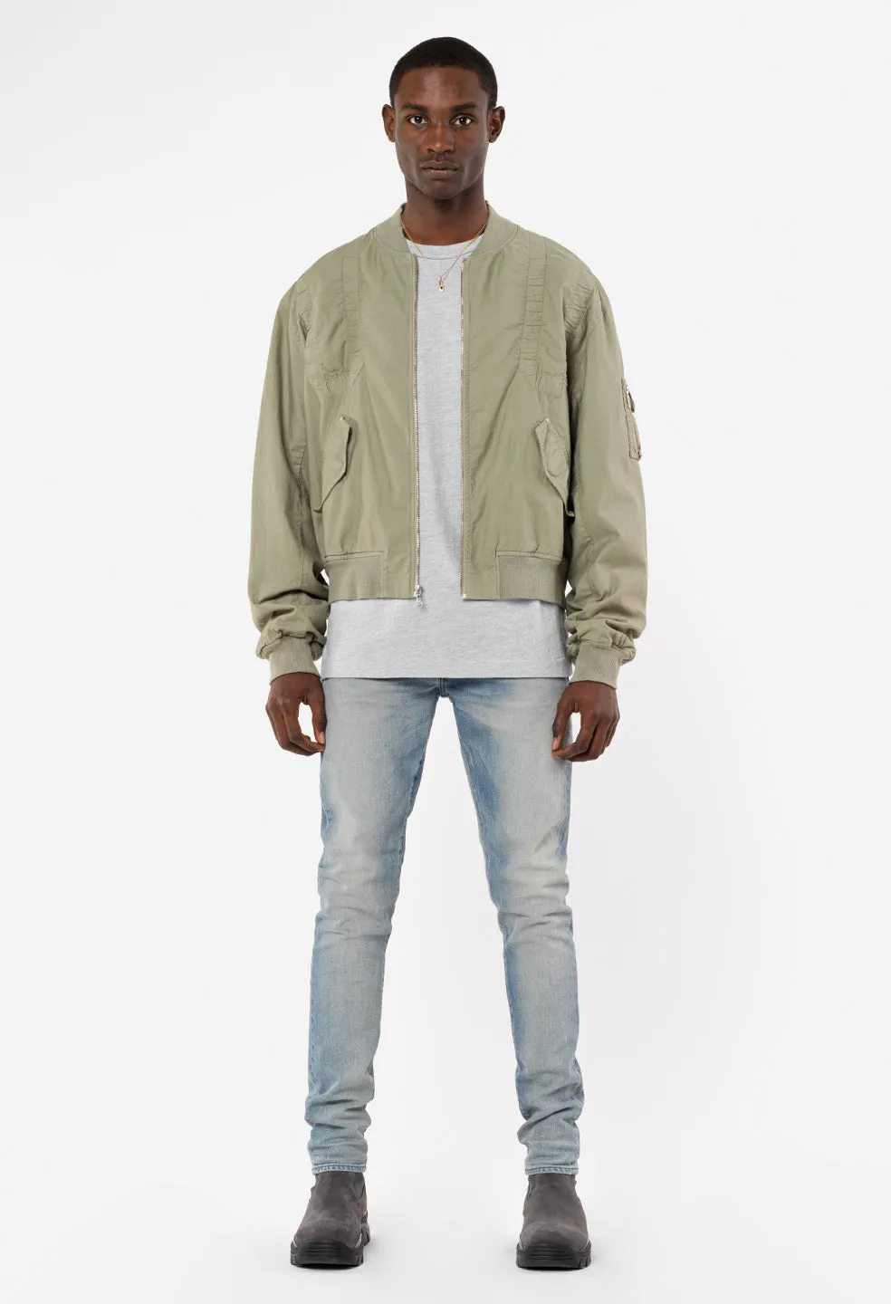 Cotton Poplin Frame Flight Jacket / Olive