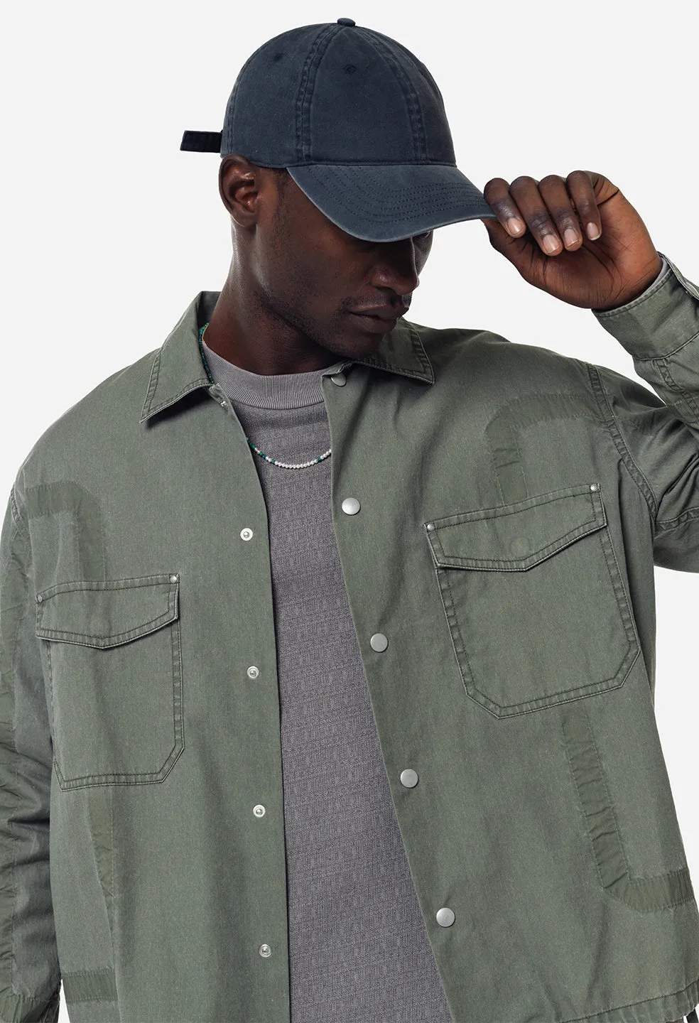 Cotton Poplin Frame II Snap Overshirt / Olive