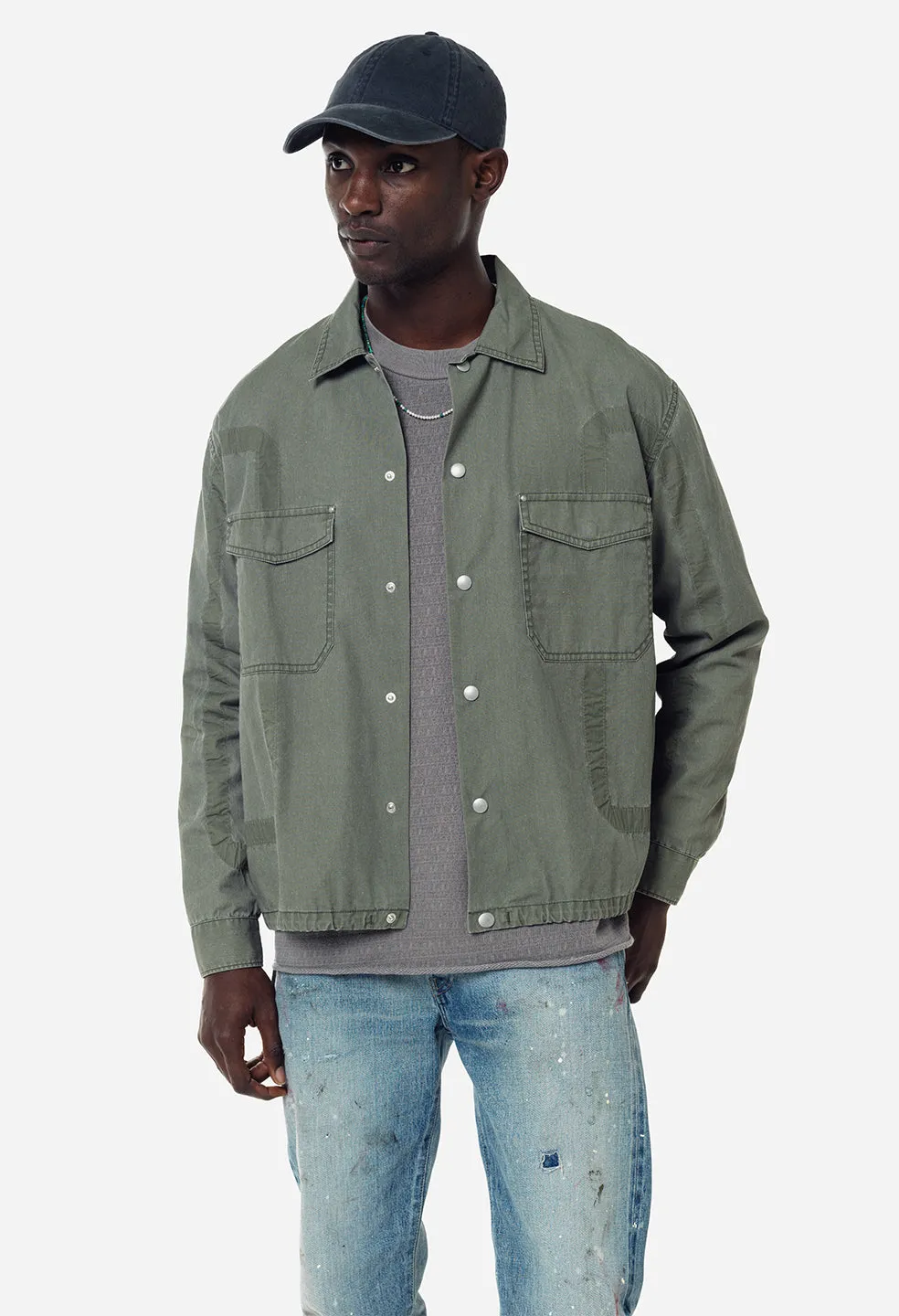 Cotton Poplin Frame II Snap Overshirt / Olive