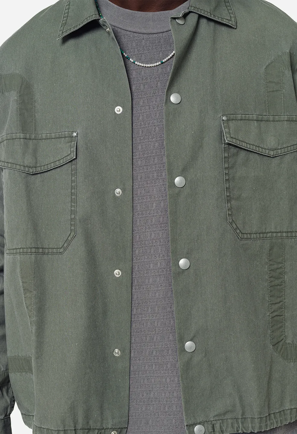 Cotton Poplin Frame II Snap Overshirt / Olive