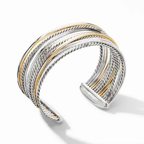 Crossover Wide Cuff Bracelet with 18K Yellow Gold