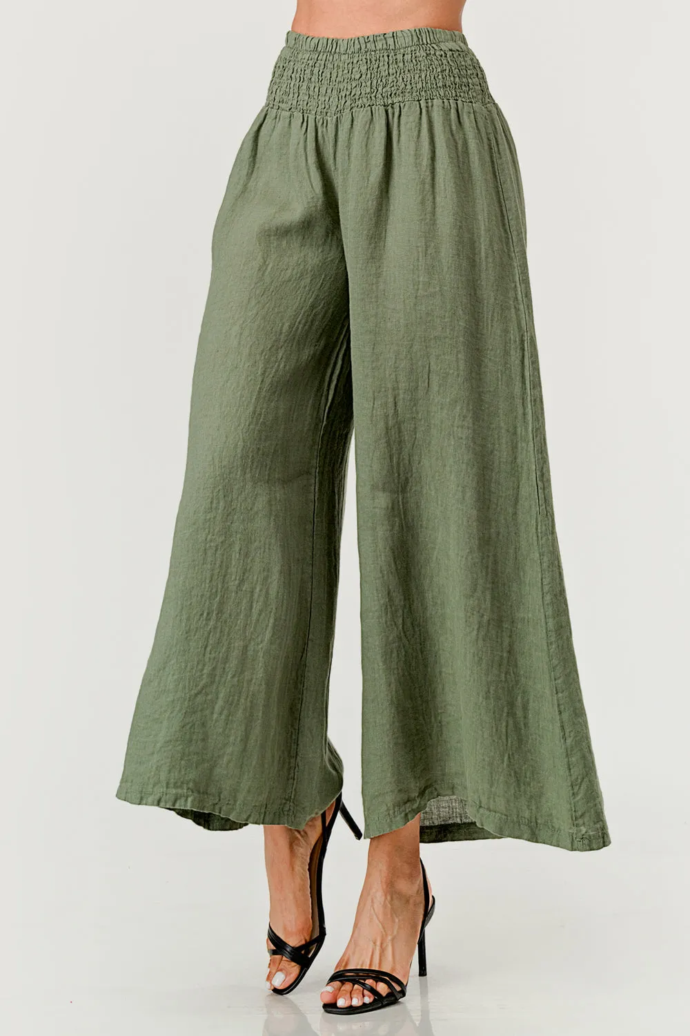 Crossover Wide Waist Linen Pants