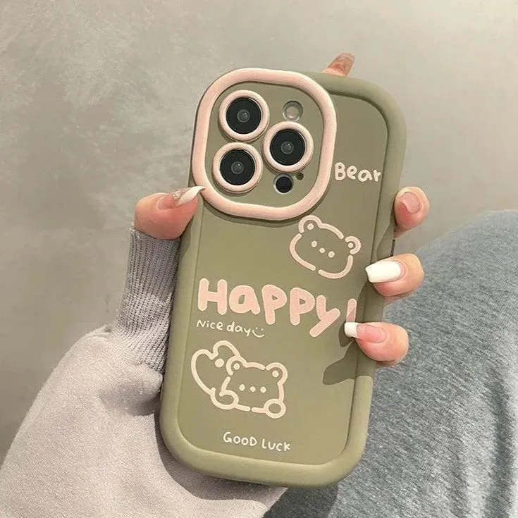 Cute Bear Phone Case with Hand Strap Rope for iPhone 11, 12, 13, 14, 15 Pro Max