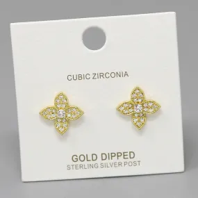 CZ Pave Flower Gold Dipped Stud Earrings