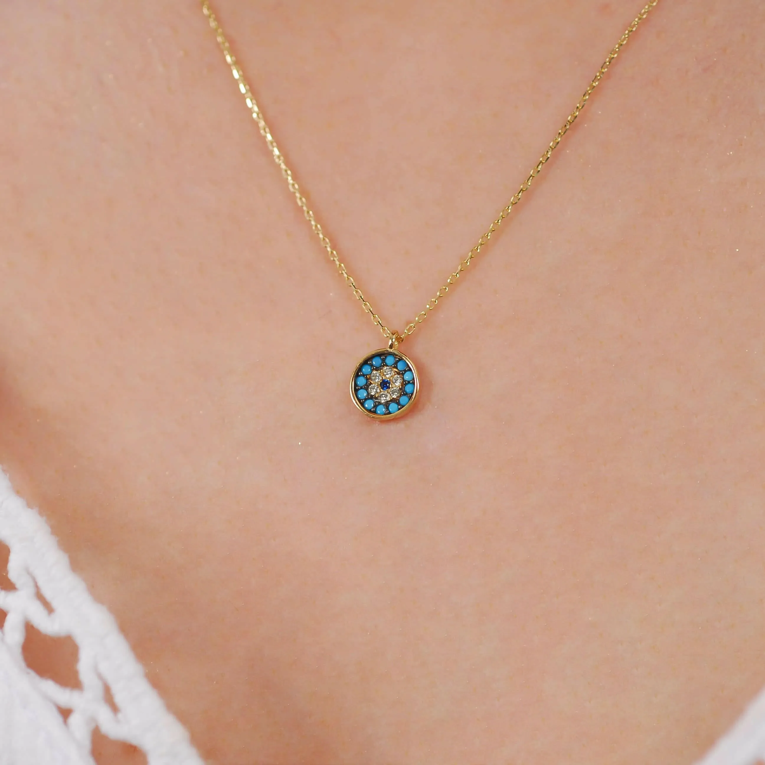 Dainty Evil Eye Necklace | 14K Solid Gold