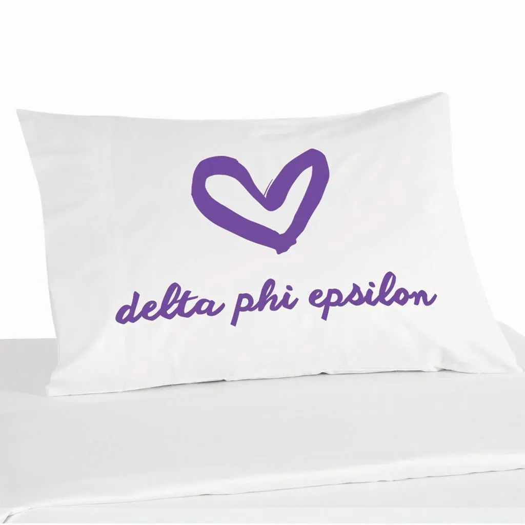 Delta Phi Epsilon Sorority Name with Heart Design on Printed Pillowcase