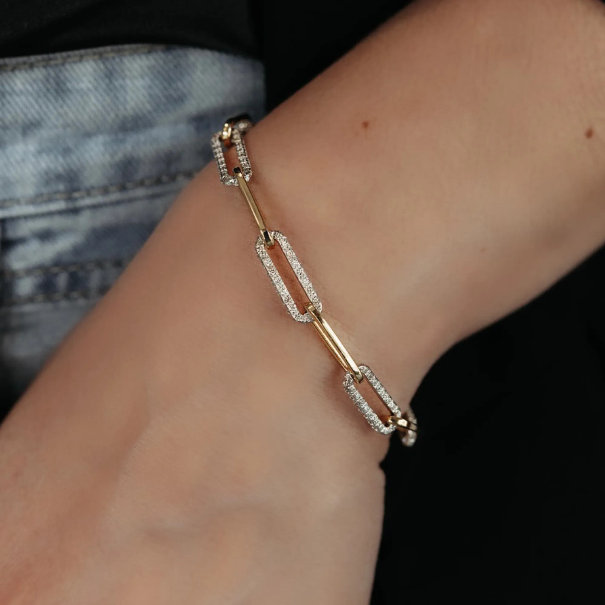 Diamond & Gold Alternating Paperclip Bracelet