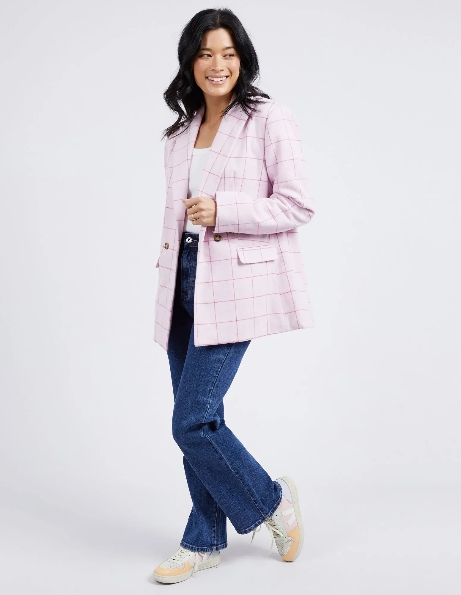 Elm Tansy Check Blazer - Powder Pink/Shocking Pink Check