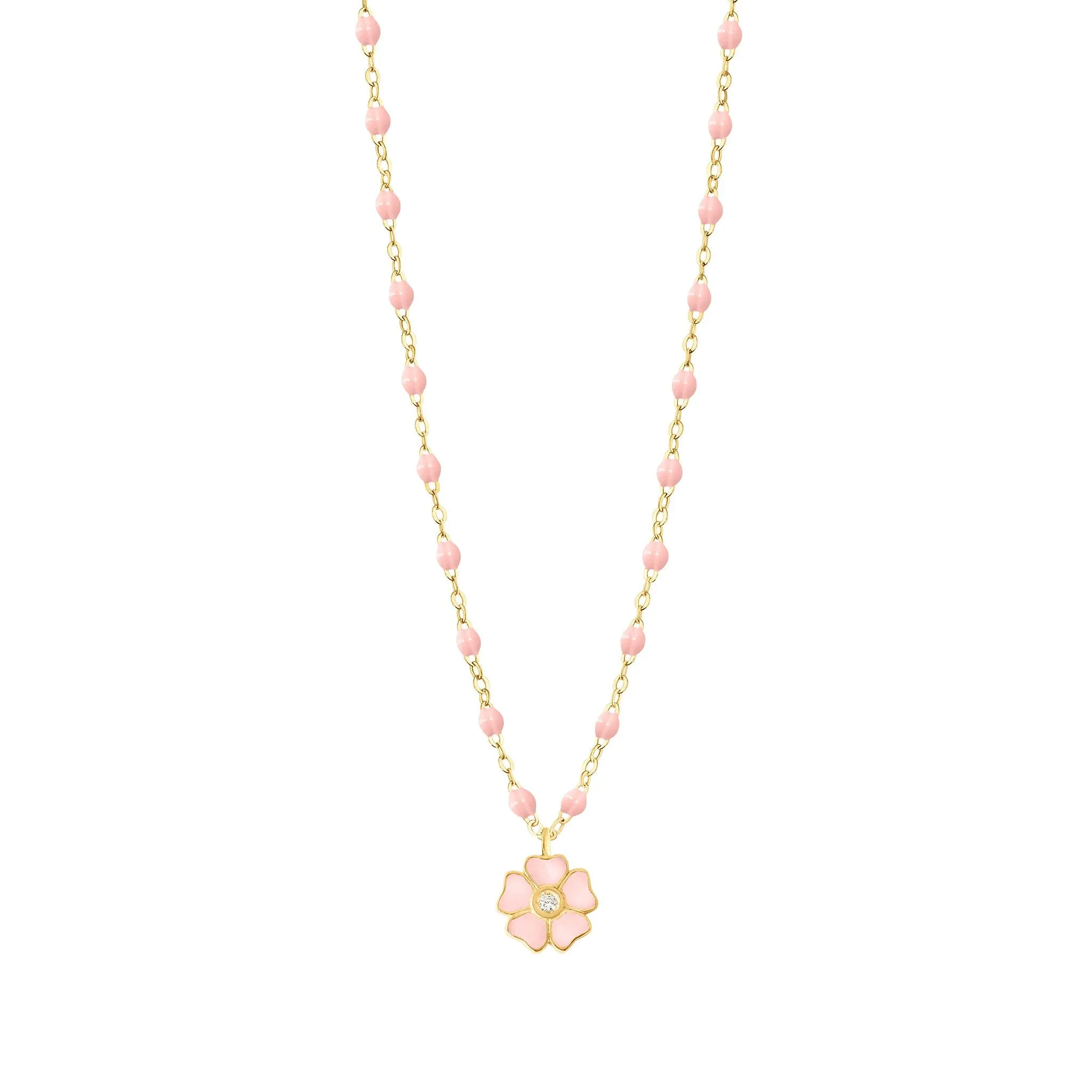 Flower Classic Gigi Baby Pink diamond necklace, Yellow Gold, 16.5"