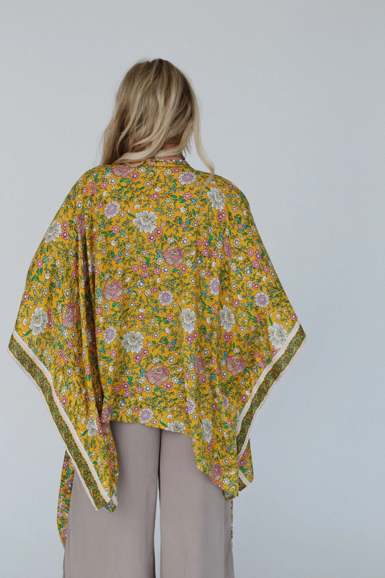 Flower Daze Front Tie Kimono - Mustard